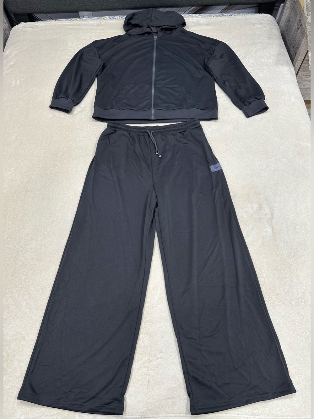 Women's Relaxed Fit Tracksuit Set Hooded Zip Top & Wide-Leg Pants Gray Size XL